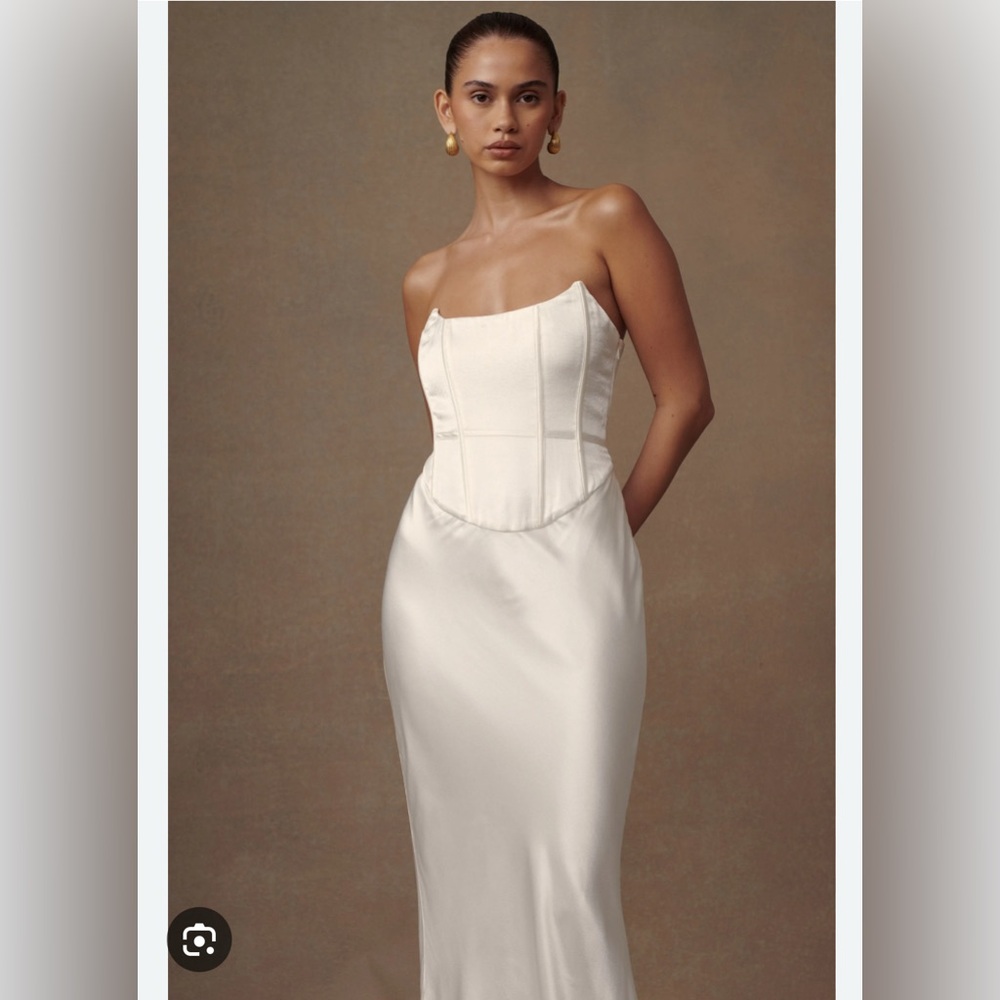 Harlow Strapless Satin Gown - White